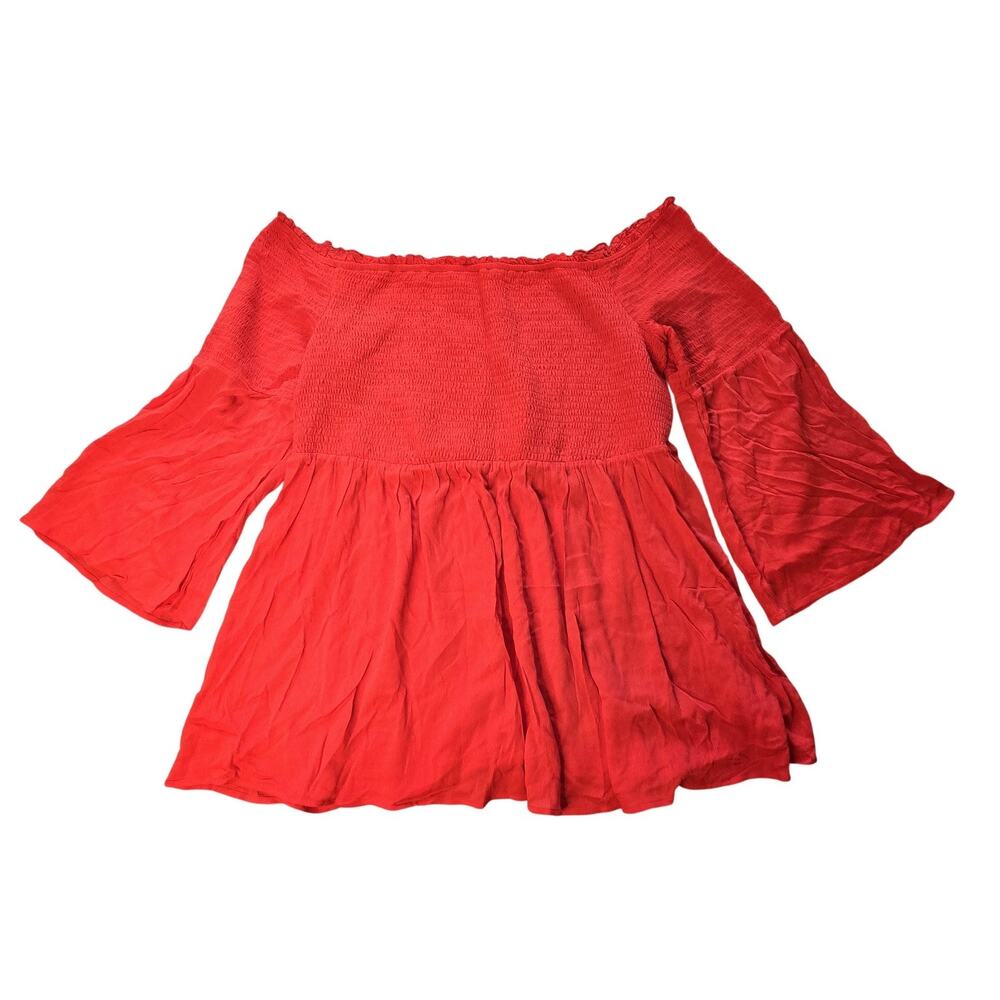Pinup Fashion Top Womens 5X Red Off Shoulder Peasant Bell Sleeve Blouse Boho